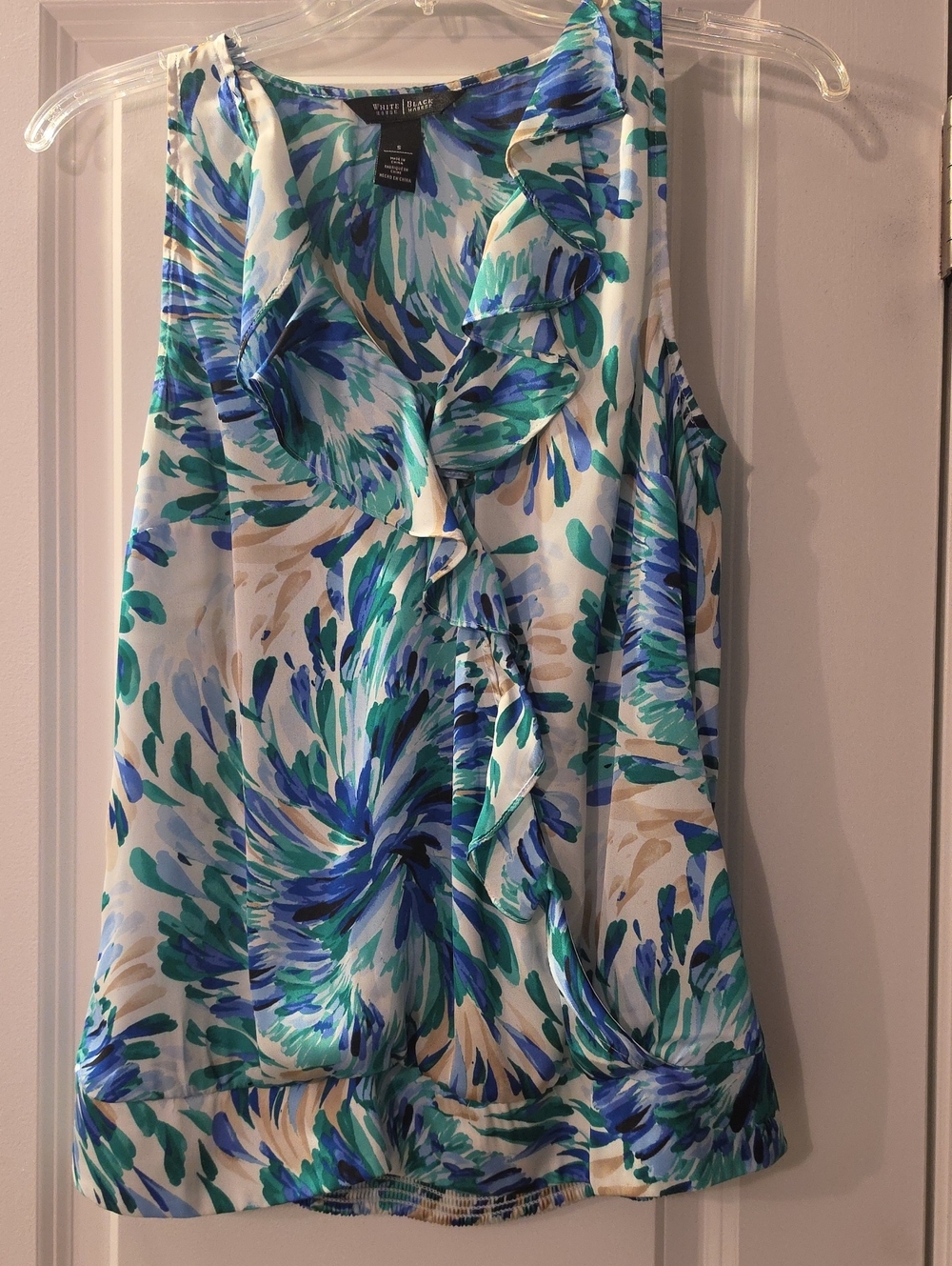 White Floral Ruffle Sleeveless Shell Top by White House Black Market